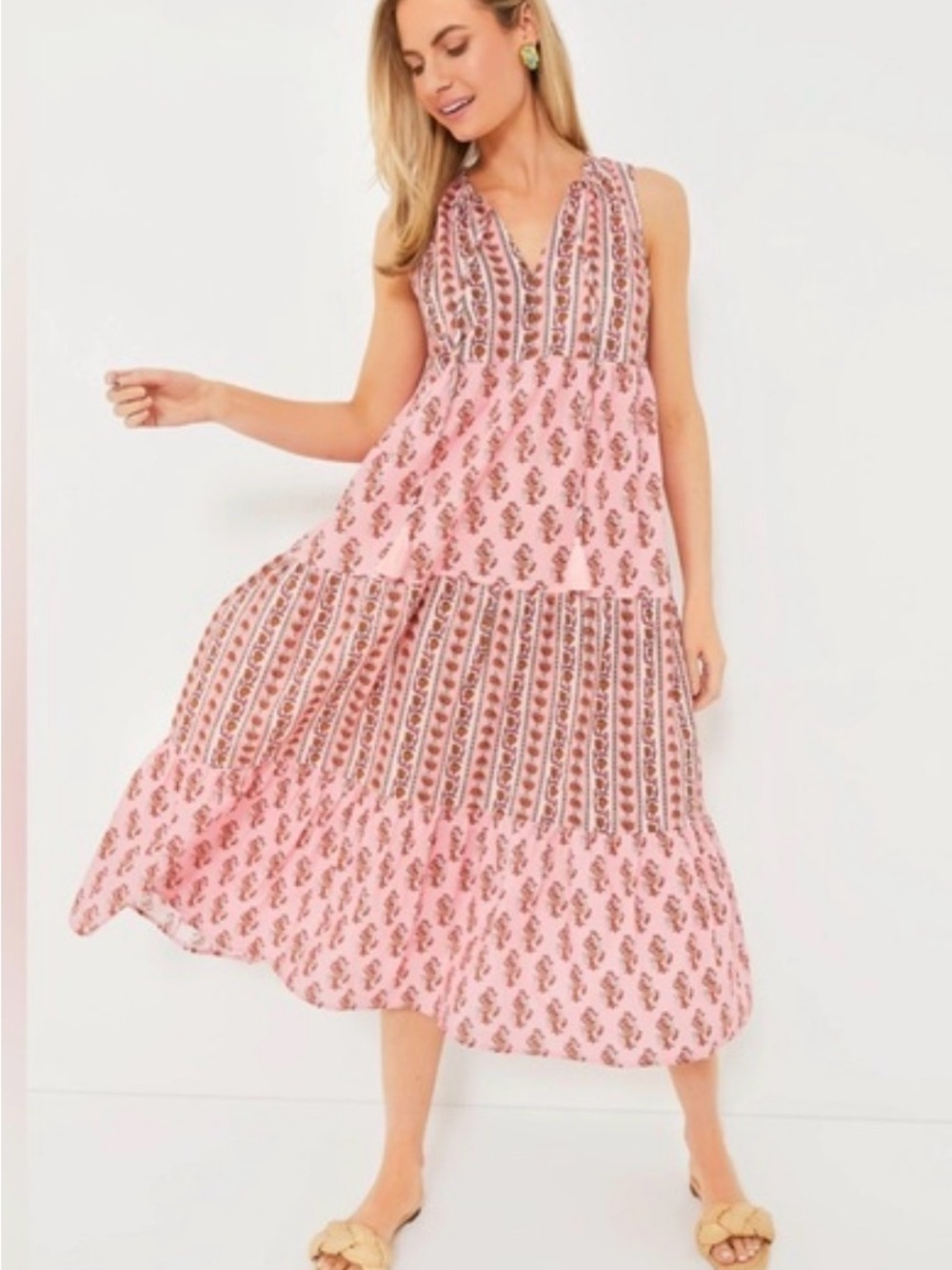 Sleeveless Pink Printed beach cover up